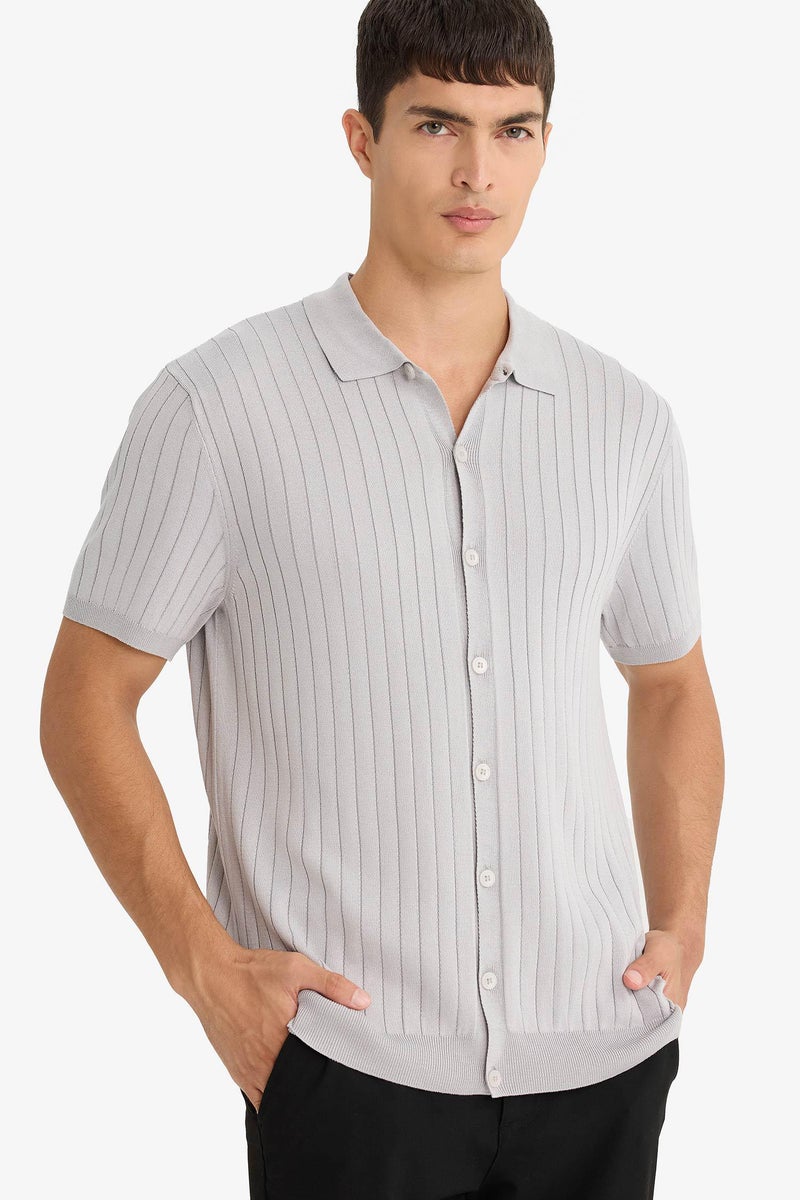 DeFacto Grey Man Standard Fit Polo Collar Knitwear Short Sleeve Polo T-Shirt Casual - Image 4